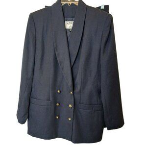VTG Kasper 2-Pc Navy Blazer Skirt Gold Buttons Sz 12 Polyester Blend Lined #L-49